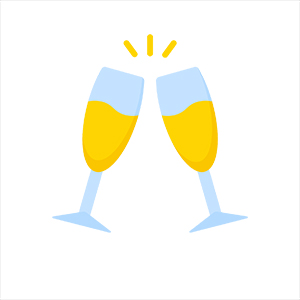 Two champagne glasses toasting in celebration, symbolising cheers and a festive party atmosphere.