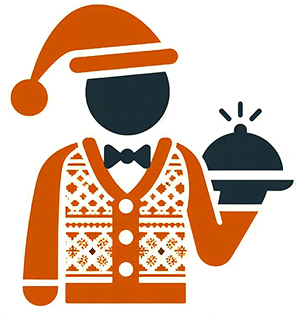 Christmas Icon of a waiter in a festive jumper representing the fantastic Christmas service.