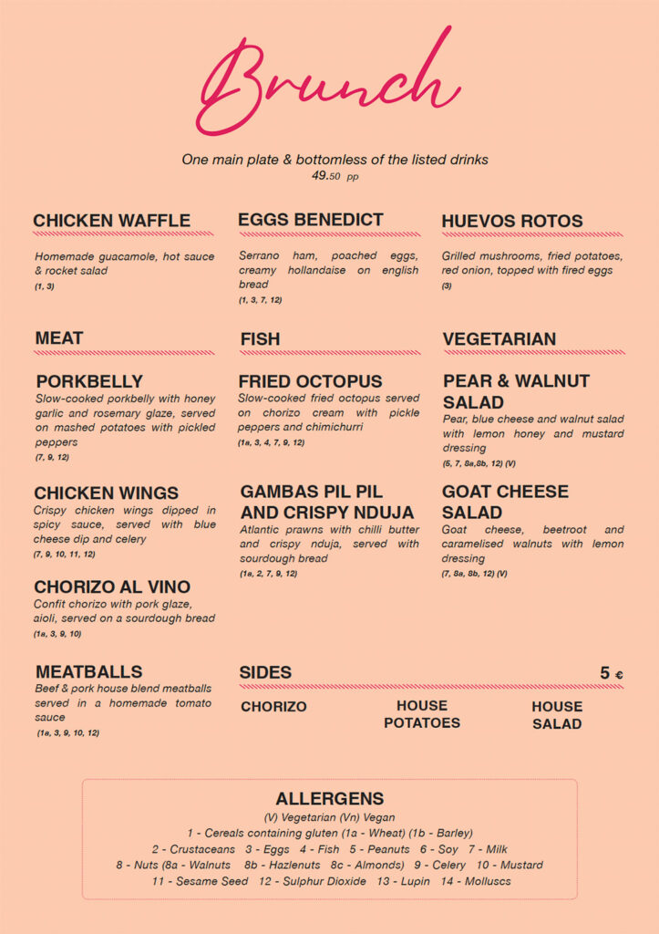 Bottomless Brunch Menu Options at the Market Bar Group